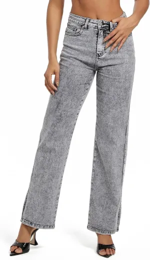 Womens Jeans Hig Waisted Straight Leg Loose Stretchy Tummy Control Trendy Side Slit Jeans for Women 2025