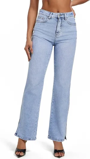 Womens Jeans Hig Waisted Straight Leg Loose Stretchy Tummy Control Trendy Side Slit Jeans for Women 2025