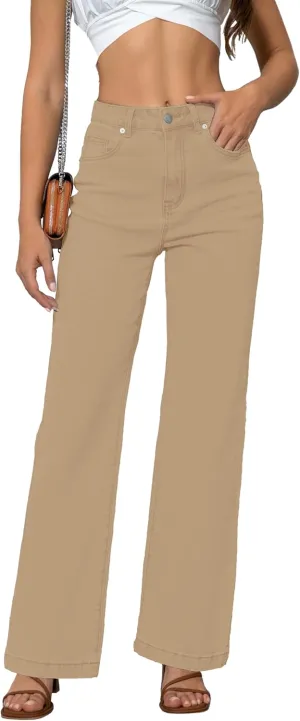 Womens Jeans Mid Waisted Straight Leg Loose Stretchy Lightweight Tummy Control Trendy Khaki Jeans for Women 2025