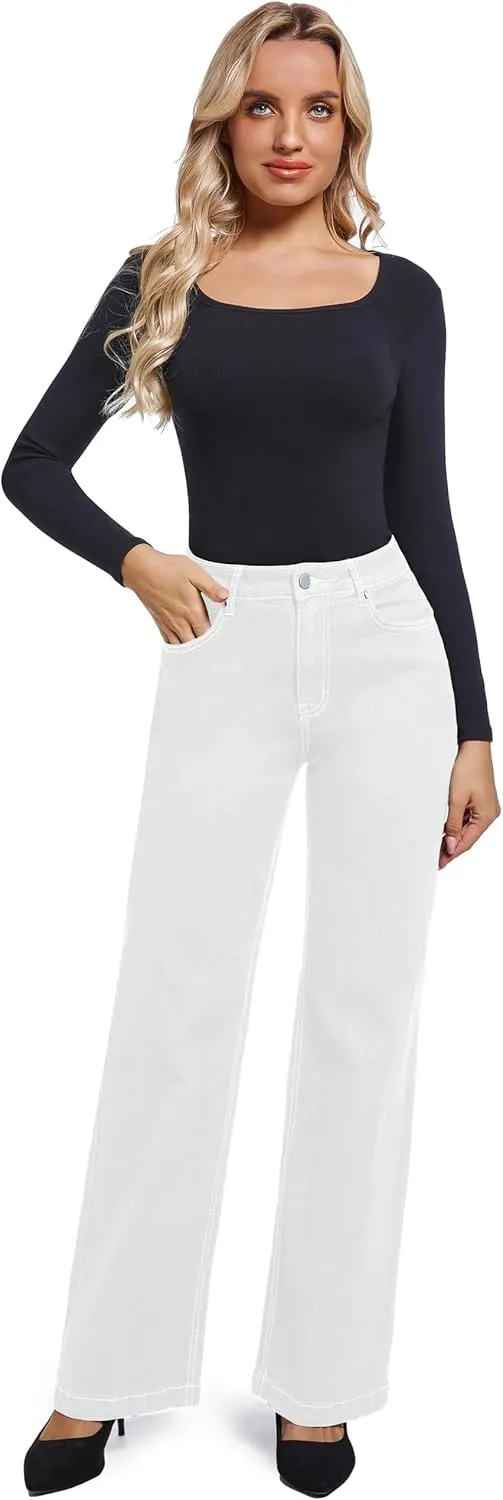Women's Jeans Straight Leg Casual High Waisted Stretch Trendy Black Pull On Jeans for Women