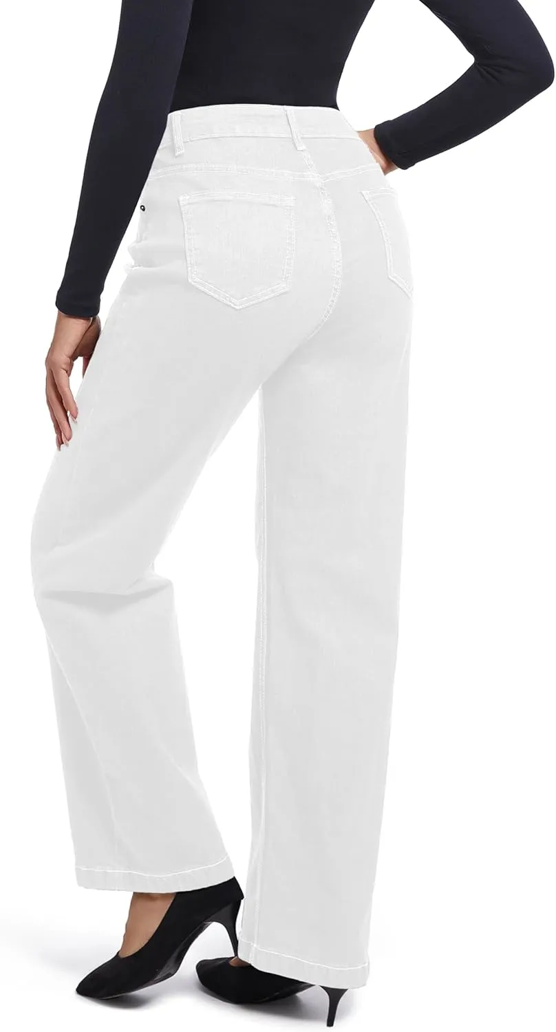 Women's Jeans Straight Leg Casual High Waisted Stretch Trendy Black Pull On Jeans for Women