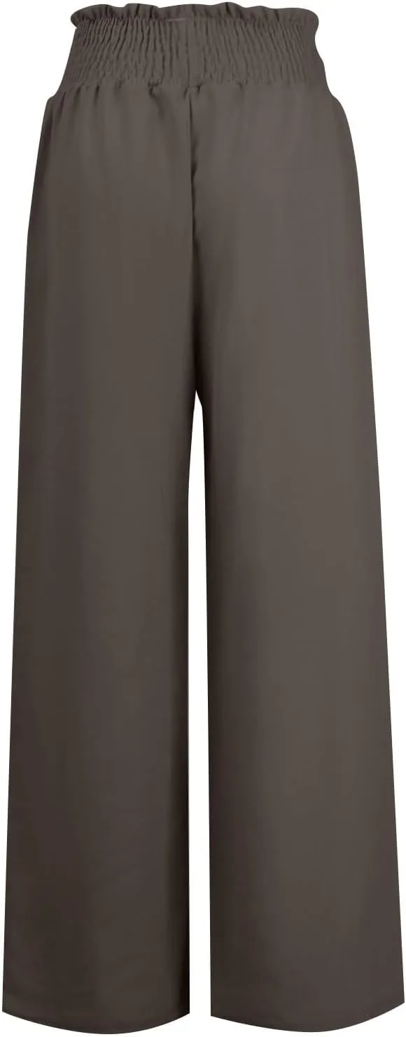 Womens Linen Pants 2025 Summer Wide Leg Palazzo High Waisted Drawstring Flowy Trousers Yoga Beach Pant with Pockets