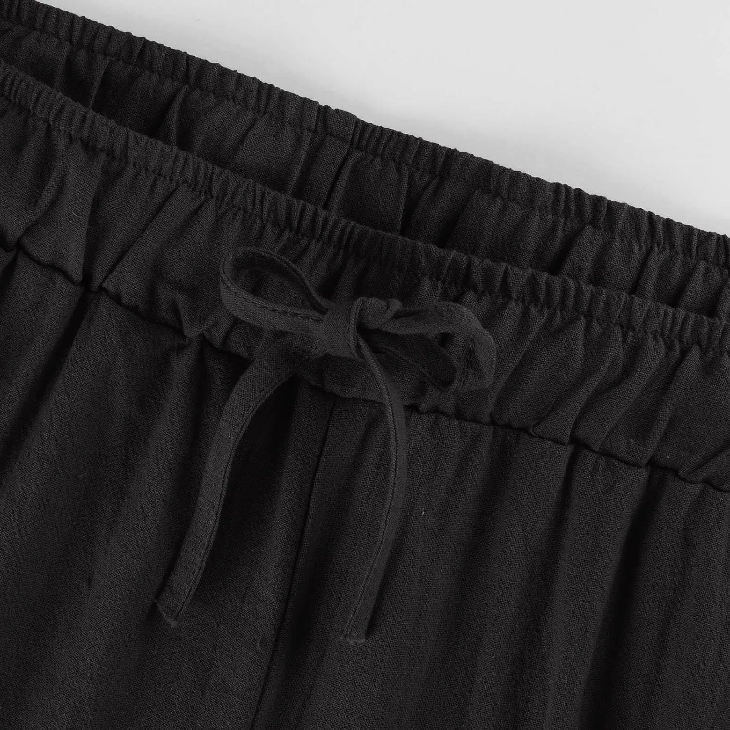 Womens Linen Pants Summer Trendy Lightweight Baggy Casual Palazzo Pants with Pockets Elastic Waist Drawstring Beach Trouser