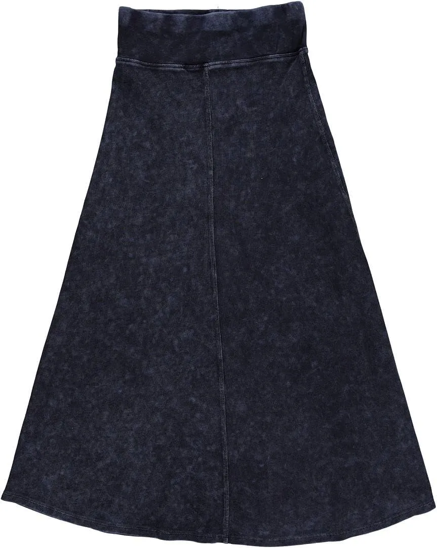 Womens Rib Denim Wash Long Maxi Skirt w/Wide Waistband