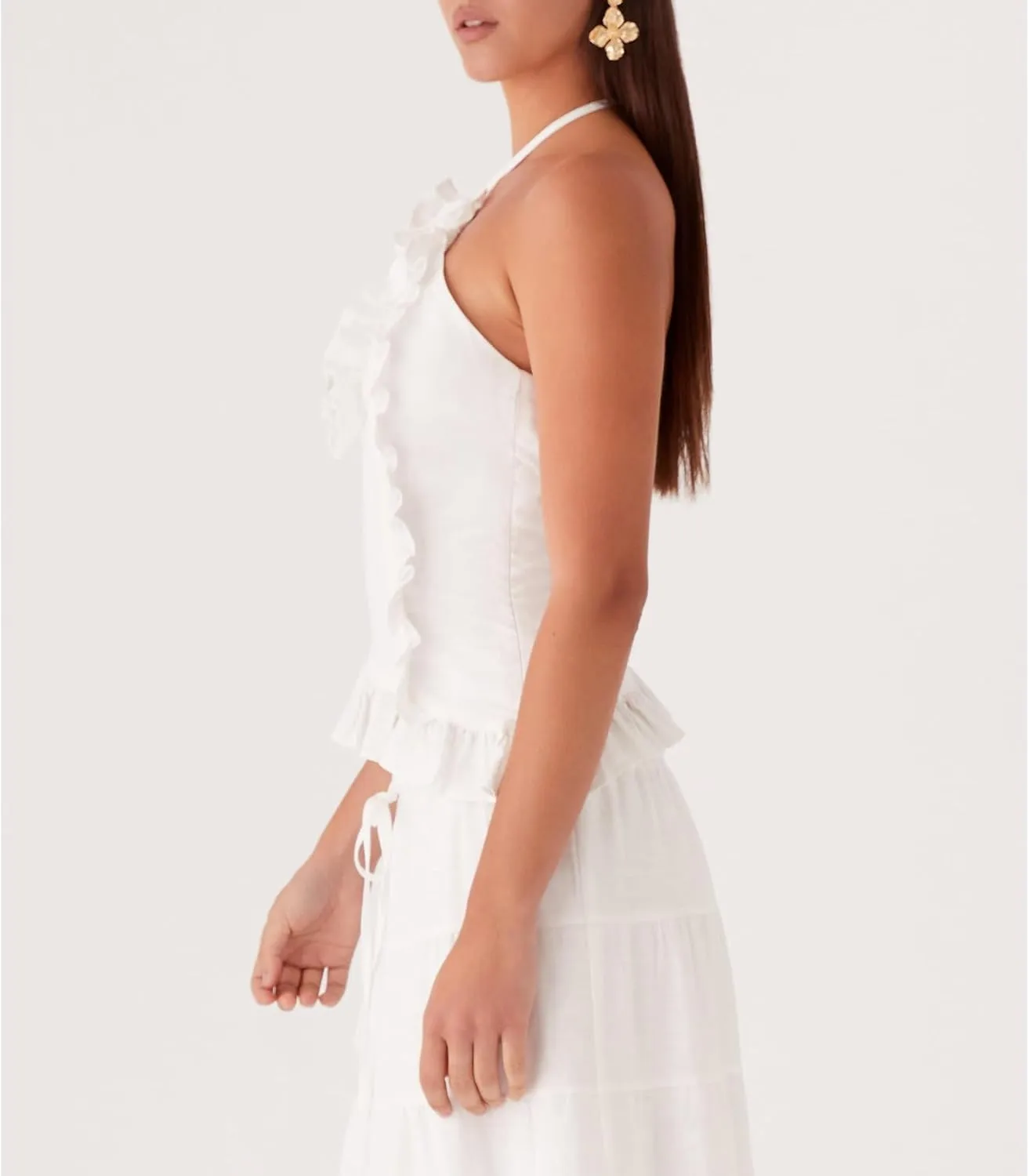 Womens Ruffle Frill Cute Going Out Halter Crop Tops Y2k Sexy Front Cut Out Backless Camisole Vest Summer