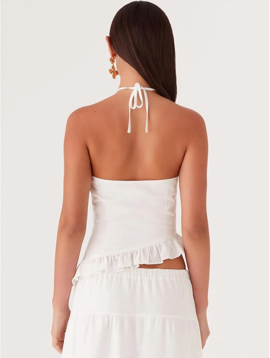 Womens Ruffle Frill Cute Going Out Halter Crop Tops Y2k Sexy Front Cut Out Backless Camisole Vest Summer
