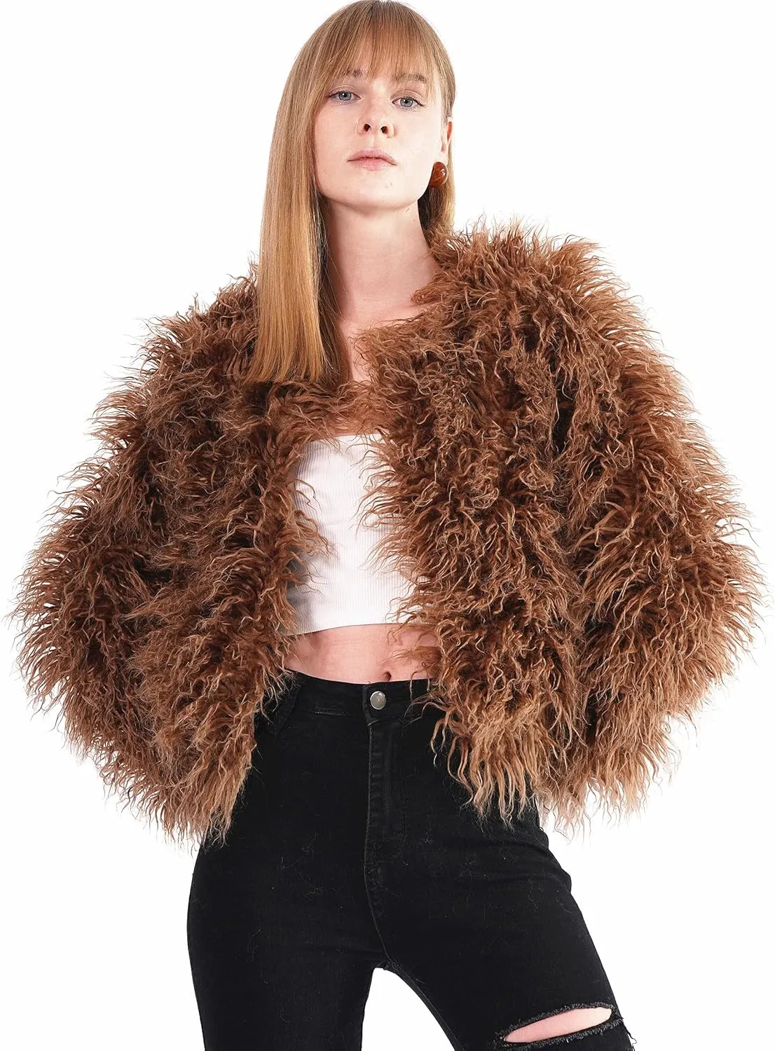 Women's Shaggy Faux Fur Outwear Coat Jacket Long Sleeve Warm Winter