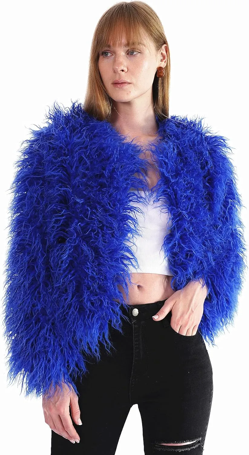 Women's Shaggy Faux Fur Outwear Coat Jacket Long Sleeve Warm Winter
