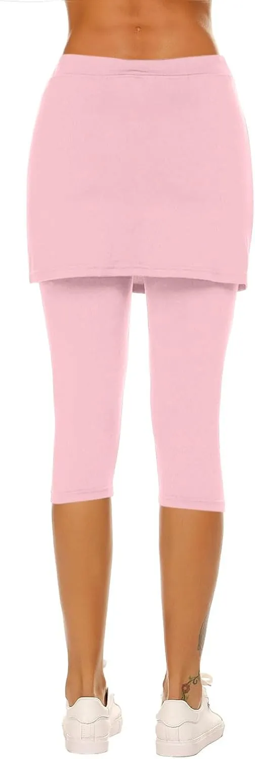Womens Skirted Leggings Thin Workout Tennis Skorts Capris Elastic Waist Yoga Pants Athletic Legging with Skirt 2025