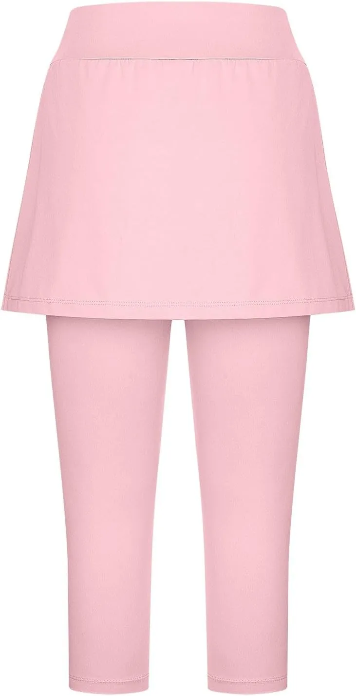 Womens Skirted Leggings Thin Workout Tennis Skorts Capris Elastic Waist Yoga Pants Athletic Legging with Skirt 2025