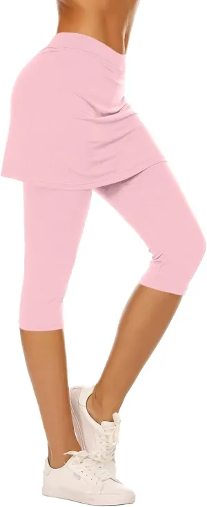 Womens Skirted Leggings Thin Workout Tennis Skorts Capris Elastic Waist Yoga Pants Athletic Legging with Skirt 2025