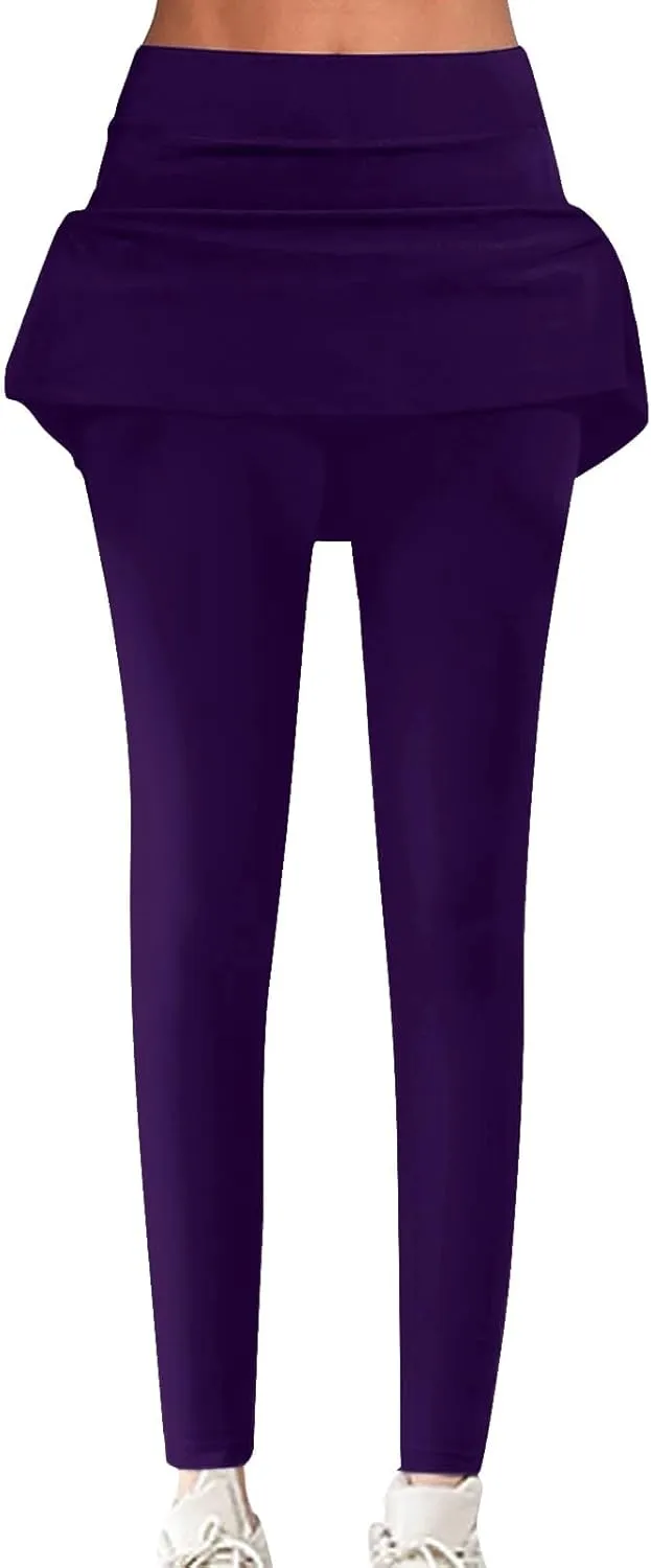 Women's Sports Skirted Leggings Yoga Skirts Spandex Tights Athletic Tennis Skorts Gym Active Running Bottoms Skirts