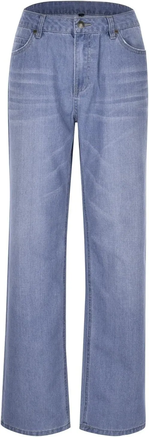 Womens Straight Leg Jeans Button Down Low Rise Ripped Jeans Plus Size Boyfriend Distressed Denim Pants with Pockets