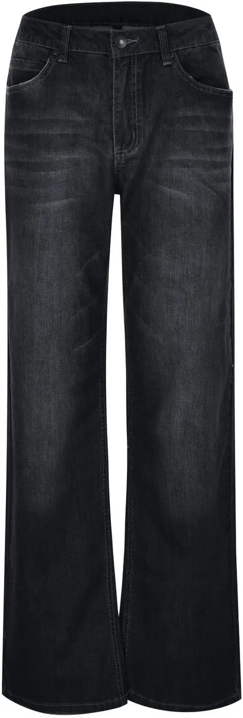 Womens Straight Leg Jeans Button Down Low Rise Ripped Jeans Plus Size Boyfriend Distressed Denim Pants with Pockets