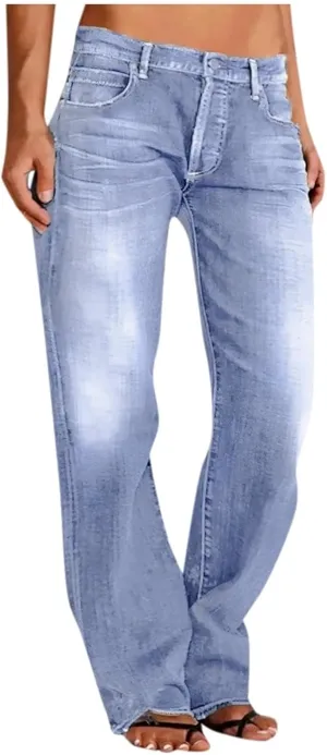 Womens Straight Leg Jeans Button Down Low Rise Ripped Jeans Plus Size Boyfriend Distressed Denim Pants with Pockets