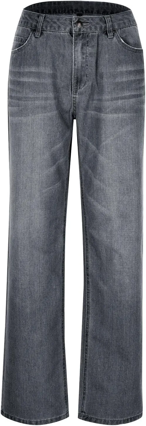 Womens Straight Leg Jeans Button Down Low Rise Ripped Jeans Plus Size Boyfriend Distressed Denim Pants with Pockets