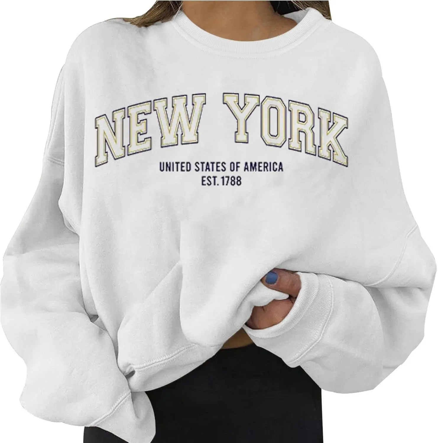 Women's Sweatshirts New York Sweatshirt for Women Letter Graphic Crewneck Oversized Casual Tops Teen Athletic Long Sleeve Fall Pullover My Recent Orders
