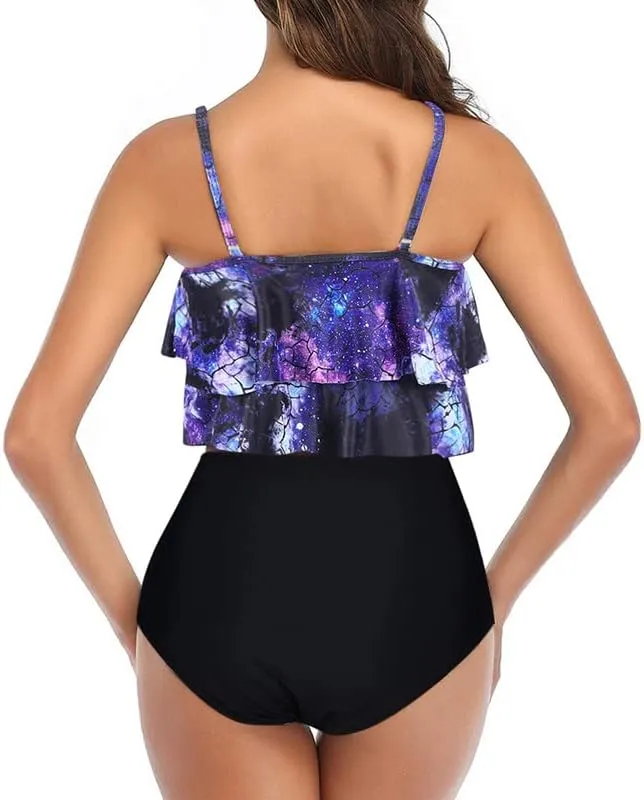 Womens Tankini Swimsuits Ruffled Tank Top Tummy Control Floral Modest Swimwear High Waisted Bikini Two Piece Bathing Suits