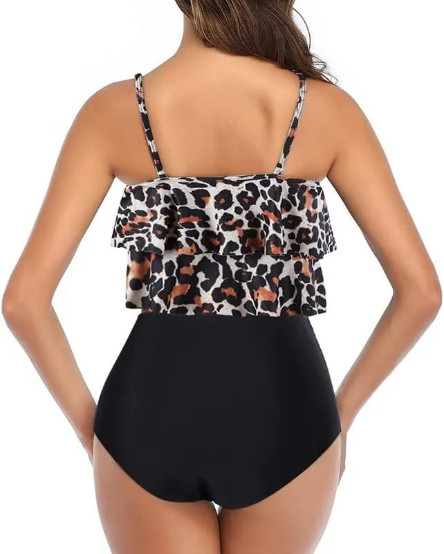 Womens Tankini Swimsuits Ruffled Tank Top Tummy Control Floral Modest Swimwear High Waisted Bikini Two Piece Bathing Suits
