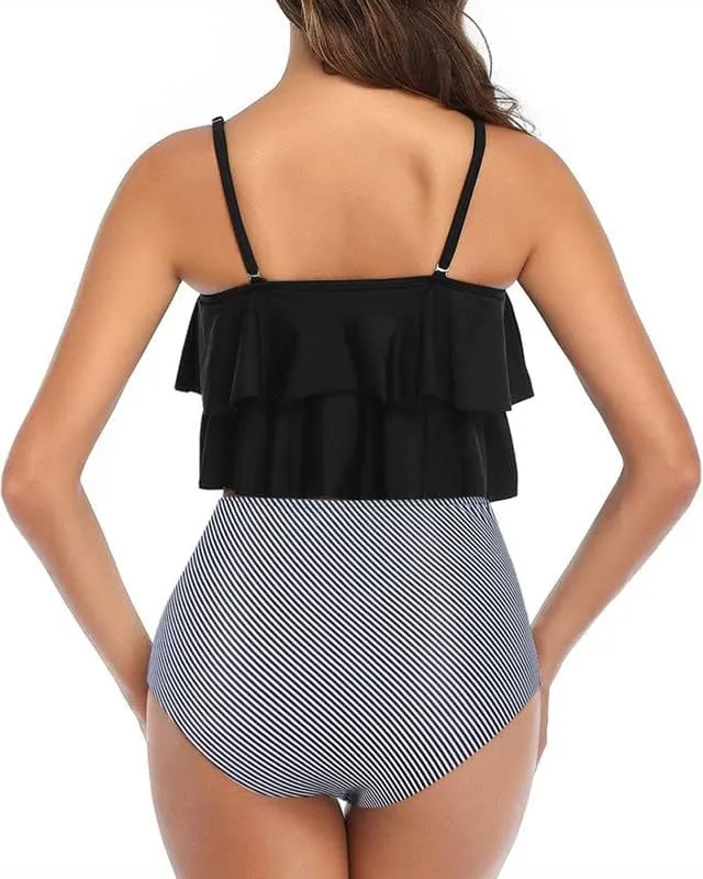 Womens Tankini Swimsuits Ruffled Tank Top Tummy Control Floral Modest Swimwear High Waisted Bikini Two Piece Bathing Suits