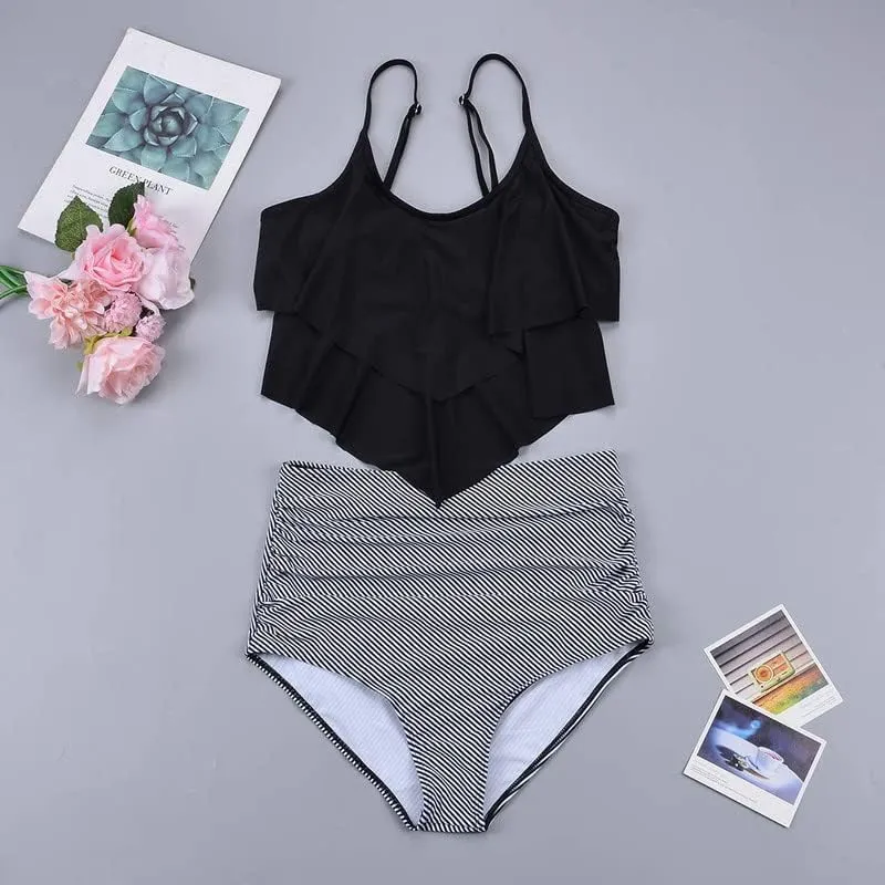 Womens Tankini Swimsuits Ruffled Tank Top Tummy Control Floral Modest Swimwear High Waisted Bikini Two Piece Bathing Suits
