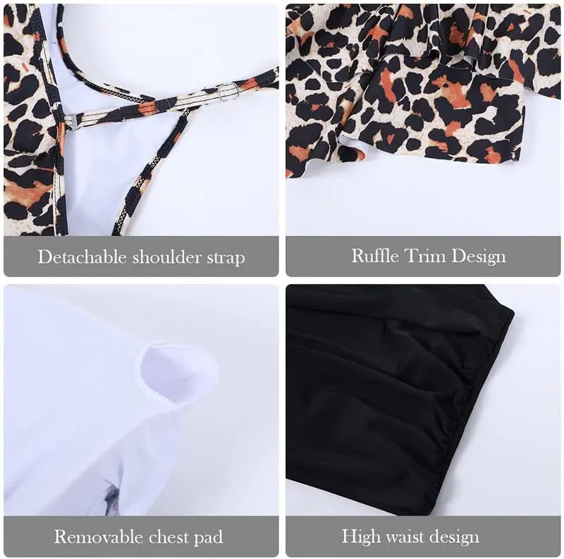 Womens Tankini Swimsuits Ruffled Tank Top Tummy Control Floral Modest Swimwear High Waisted Bikini Two Piece Bathing Suits