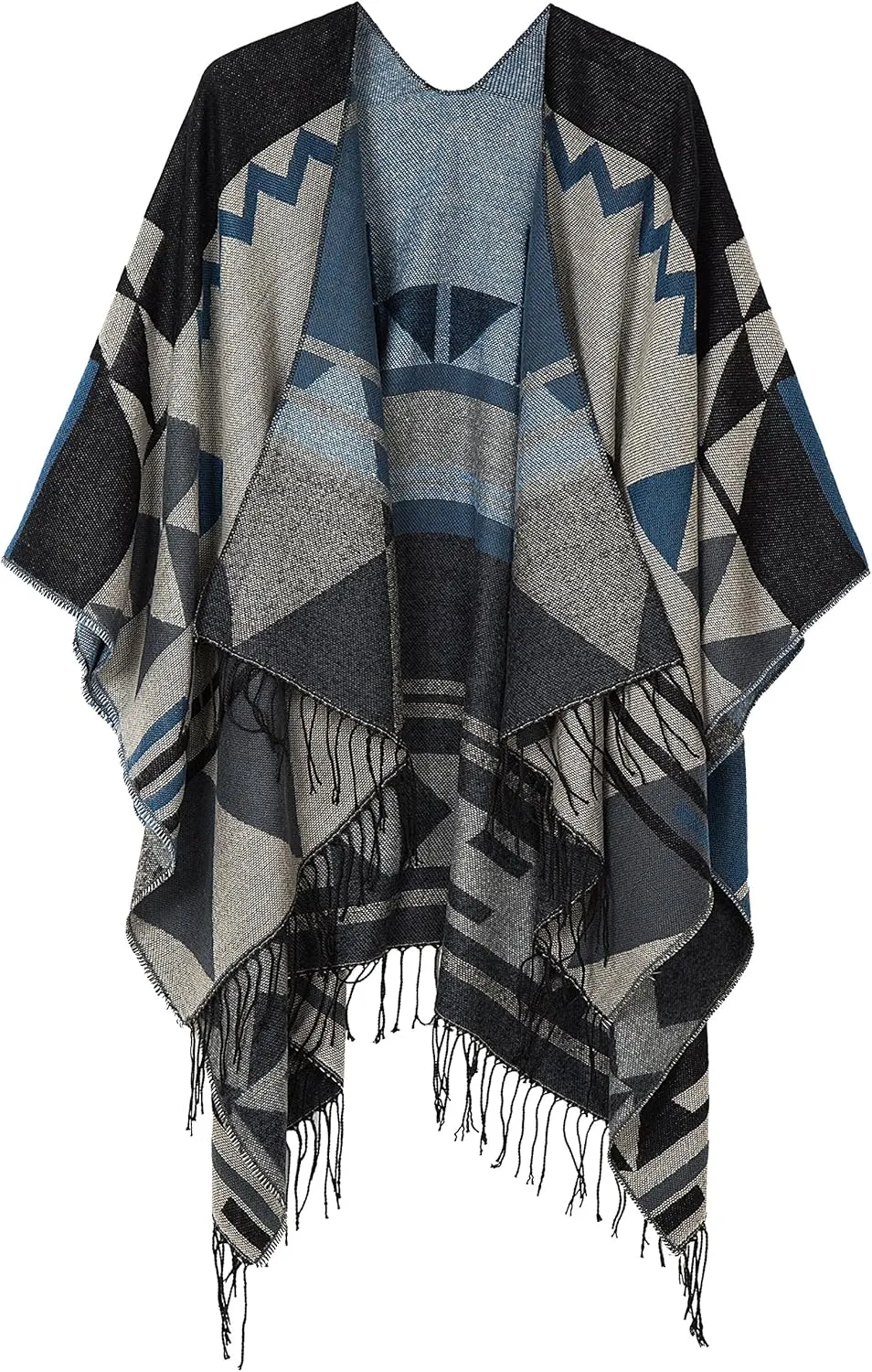 Women's Warm Shawls Wraps Open Front Cardigan Vintage Pattern Poncho Cape Sweater Coat