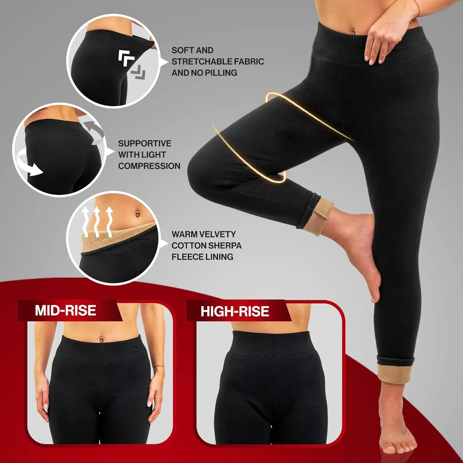 Women's Warm Winter Leggings Cotton Fleece Lined Thermal Pants ONE Legging High-Rise