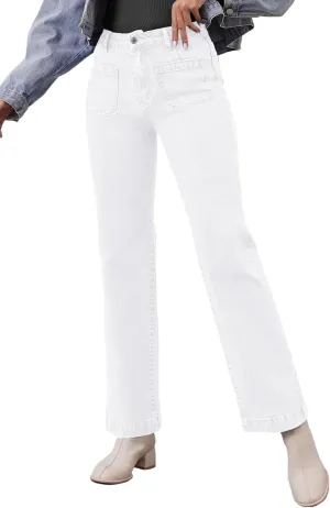 Womens Wide Leg Jeans High Waisted Stretchy Straight Leg Jeans Trendy Loose Denim Pants with Pockets