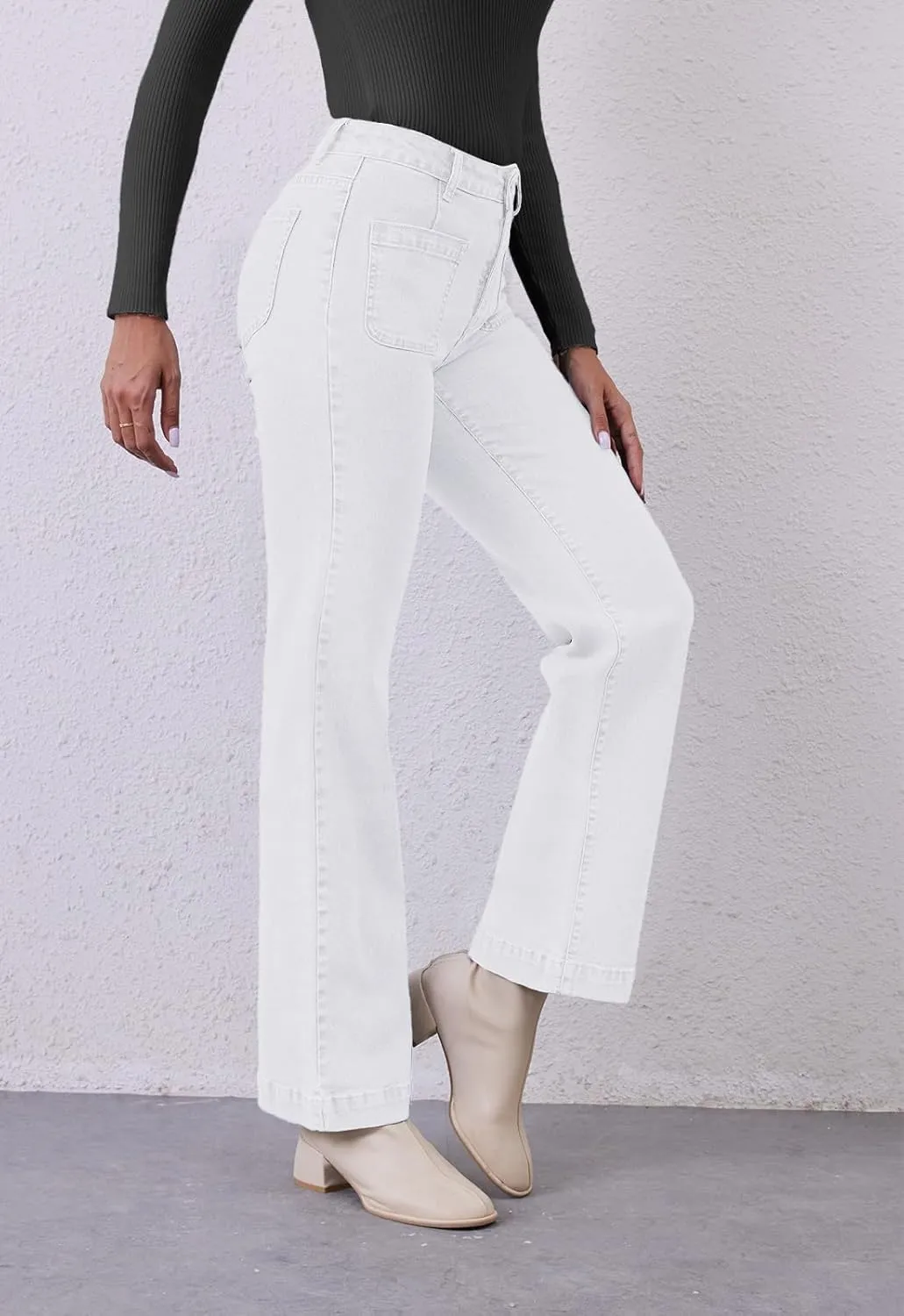 Womens Wide Leg Jeans High Waisted Stretchy Straight Leg Jeans Trendy Loose Denim Pants with Pockets