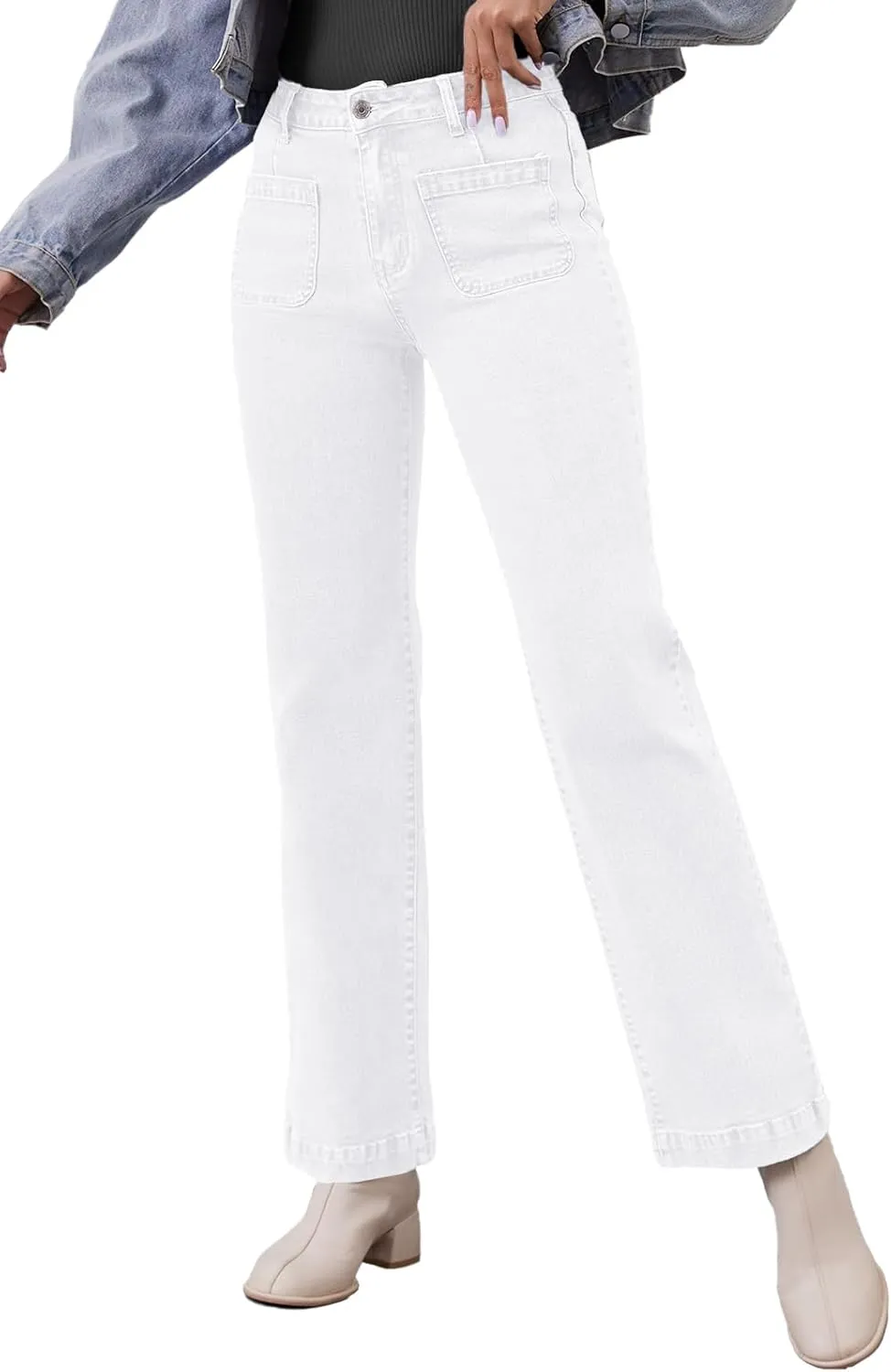 Womens Wide Leg Jeans High Waisted Stretchy Straight Leg Jeans Trendy Loose Denim Pants with Pockets
