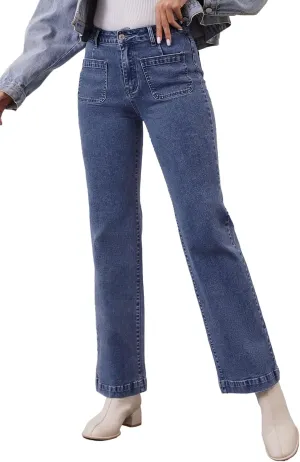 Womens Wide Leg Jeans High Waisted Stretchy Straight Leg Jeans Trendy Loose Denim Pants with Pockets