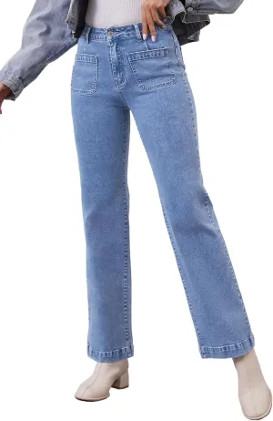 Womens Wide Leg Jeans High Waisted Stretchy Straight Leg Jeans Trendy Loose Denim Pants with Pockets