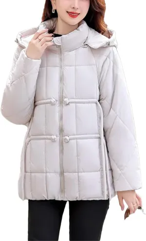 Women's Winter Cotton Padded Casual Puffer Jacket Long Sleeve Full Zip Padded Coat Parka Coat