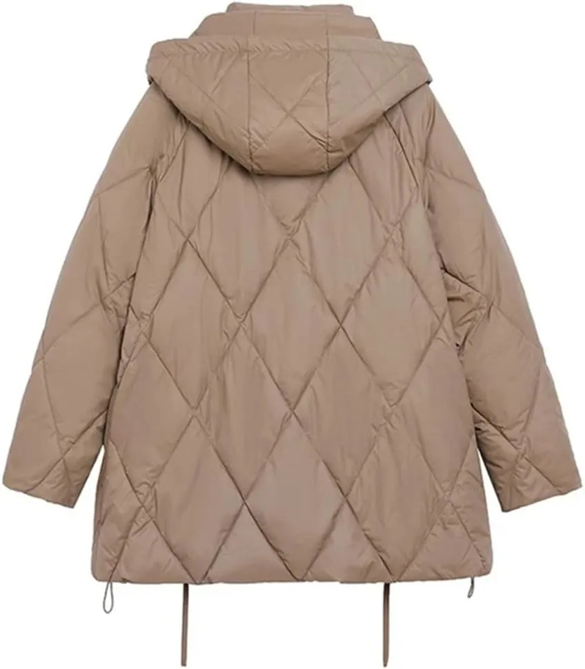 Women's Winter Cotton Padded Casual Puffer Jacket Long Sleeve Full Zip Padded Coat Parka Coat