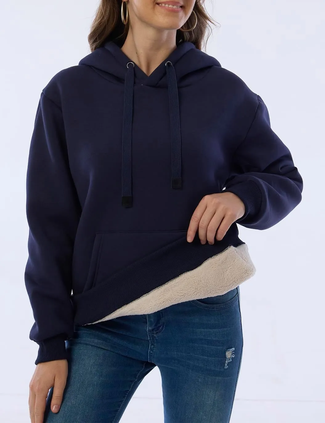 Womens Winter Hoodies Warm Fleece Sherpa Lined Pullover Hooded Sweatshirt