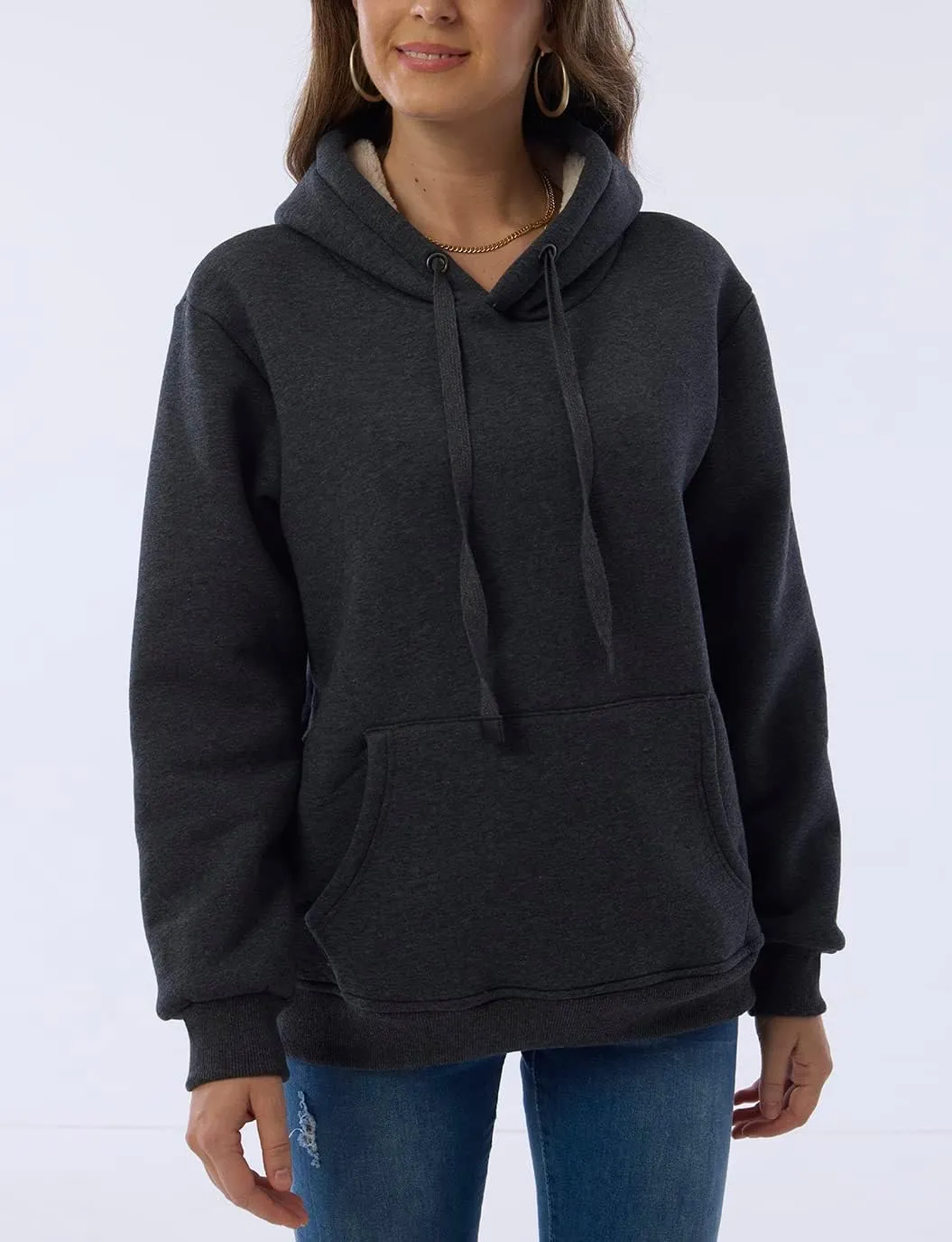 Womens Winter Hoodies Warm Fleece Sherpa Lined Pullover Hooded Sweatshirt