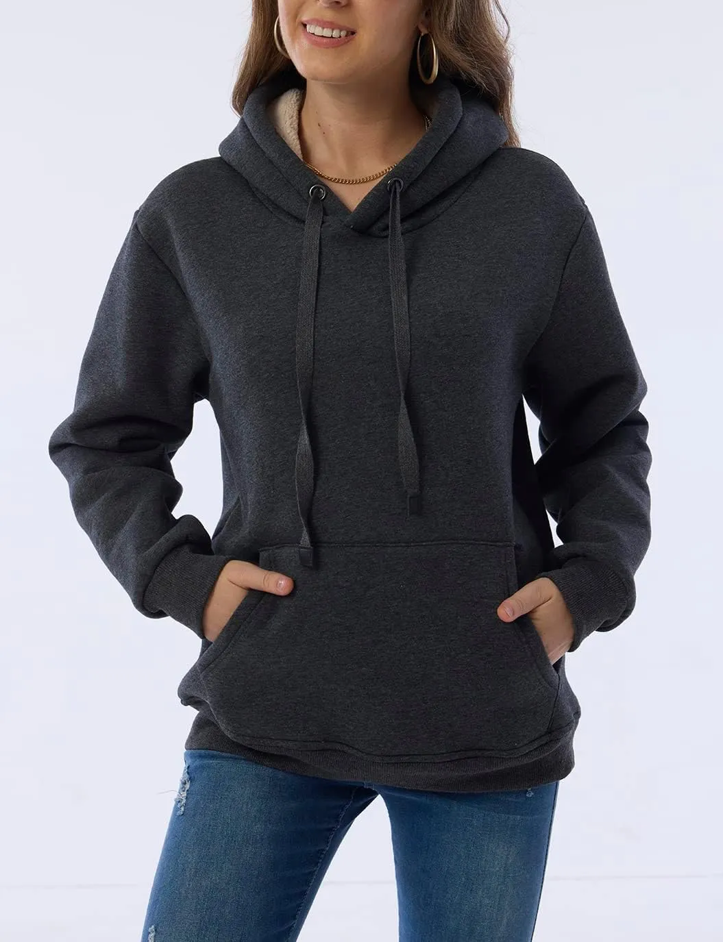 Womens Winter Hoodies Warm Fleece Sherpa Lined Pullover Hooded Sweatshirt