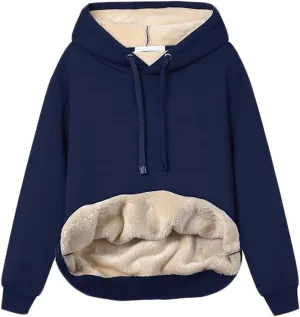 Womens Winter Hoodies Warm Fleece Sherpa Lined Pullover Hooded Sweatshirt