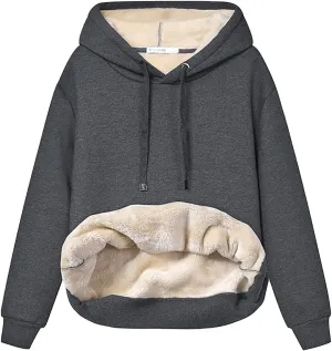 Womens Winter Hoodies Warm Fleece Sherpa Lined Pullover Hooded Sweatshirt