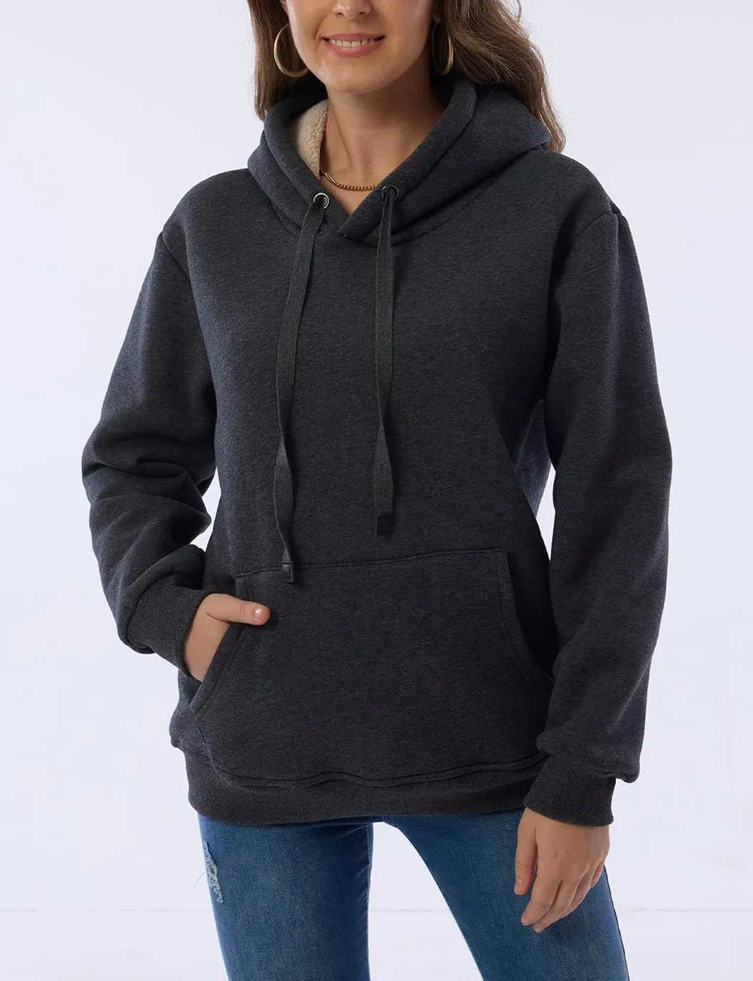 Womens Winter Hoodies Warm Fleece Sherpa Lined Pullover Hooded Sweatshirt