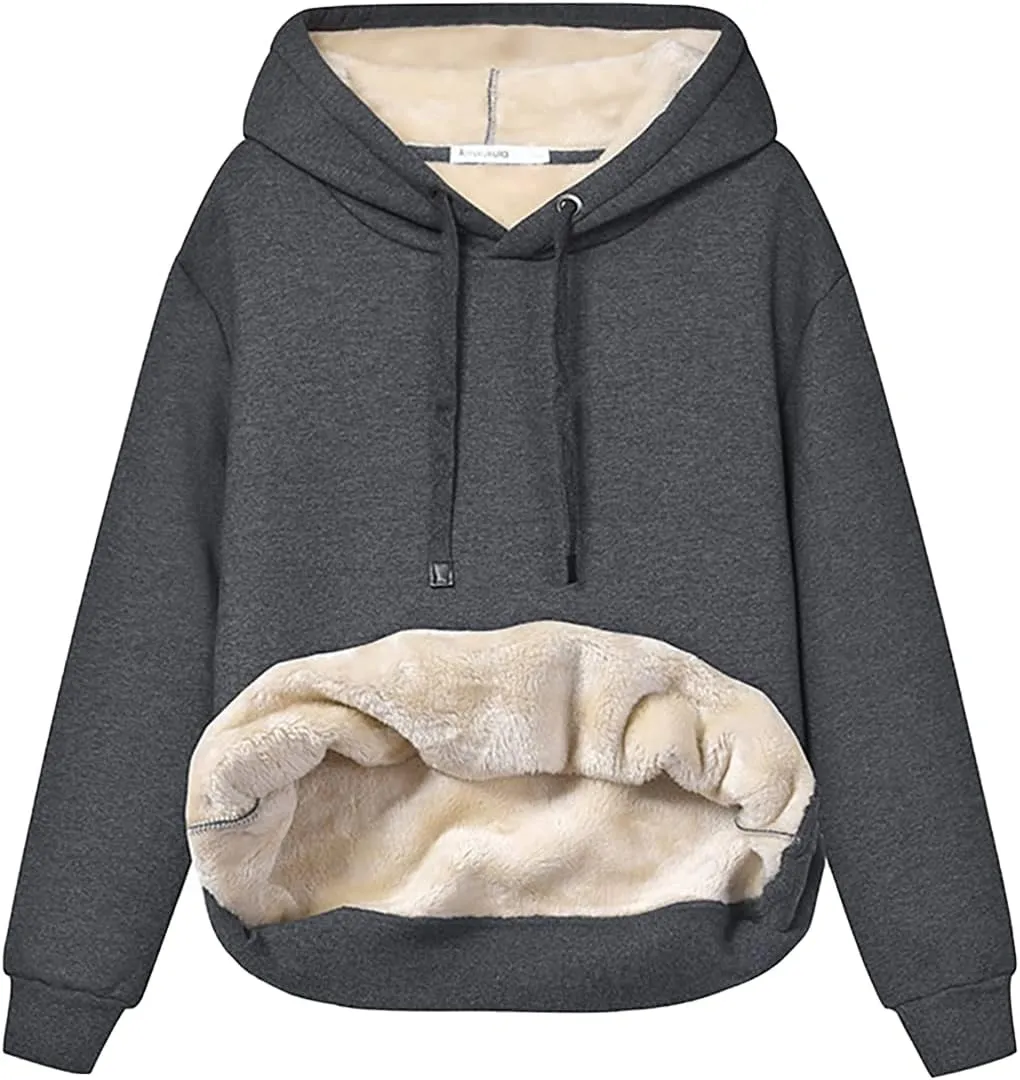Womens Winter Hoodies Warm Fleece Sherpa Lined Pullover Hooded Sweatshirt