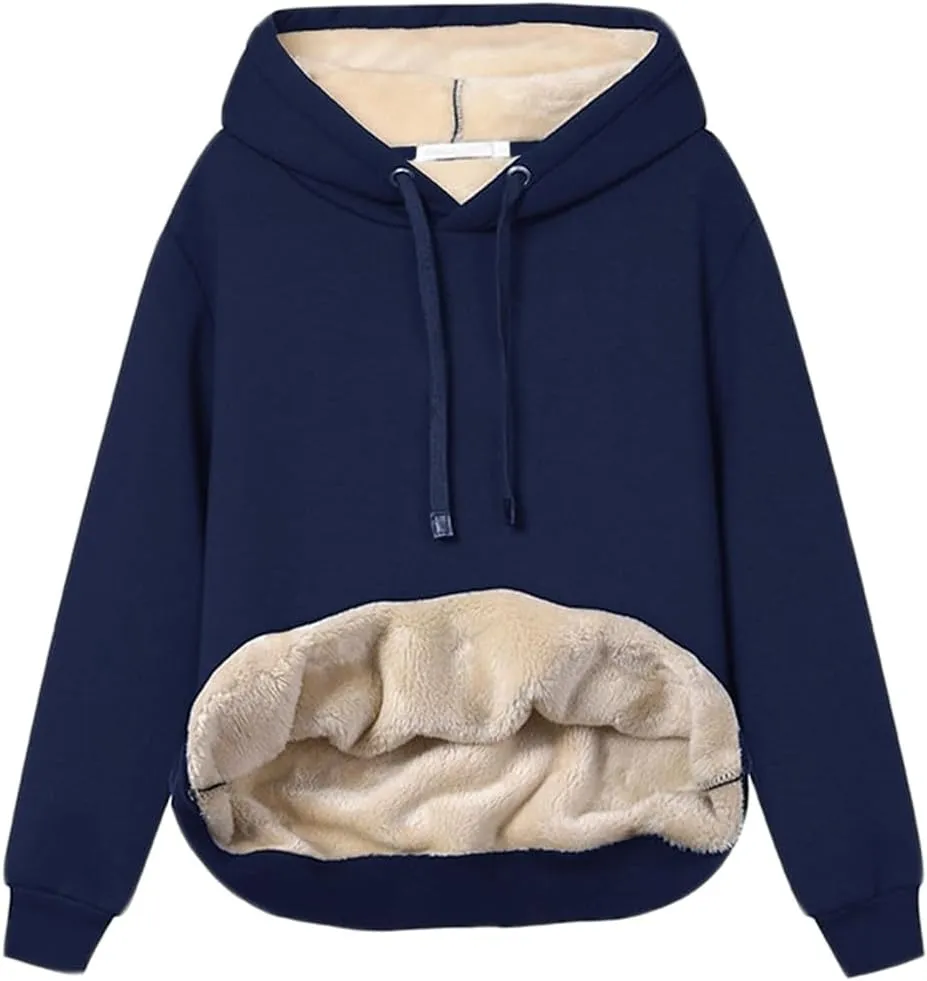 Womens Winter Hoodies Warm Fleece Sherpa Lined Pullover Hooded Sweatshirt