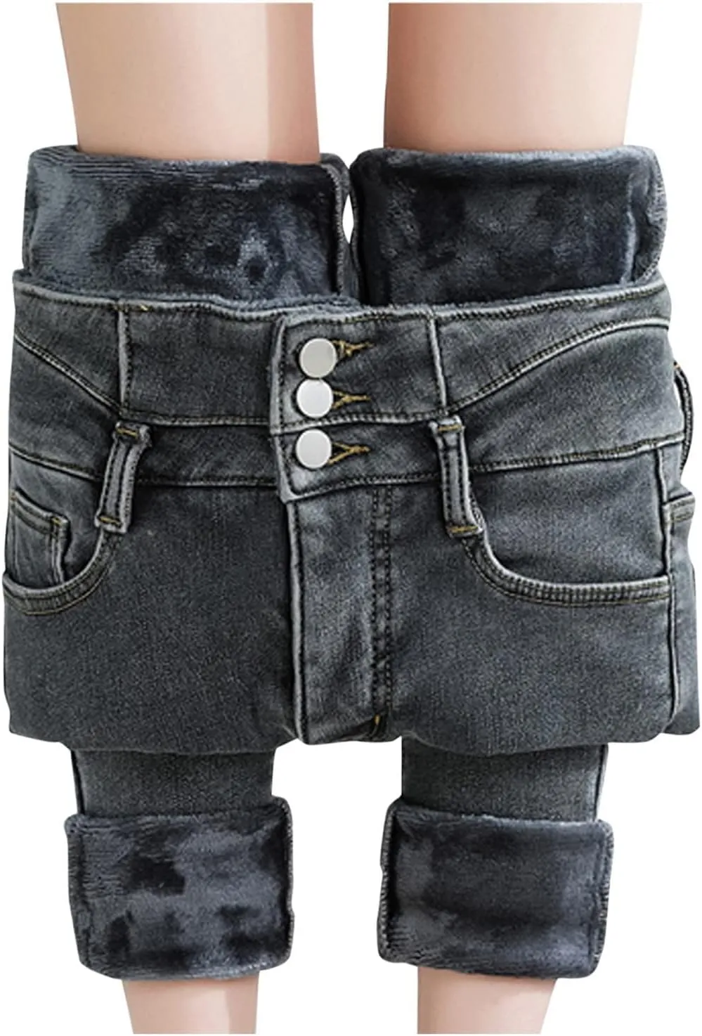 Womens Winter Jeans Thick Sherpa High Waisted Skinny Denim Pants Fleece Lined Slim Stretch Warm Jeggings with Pockets