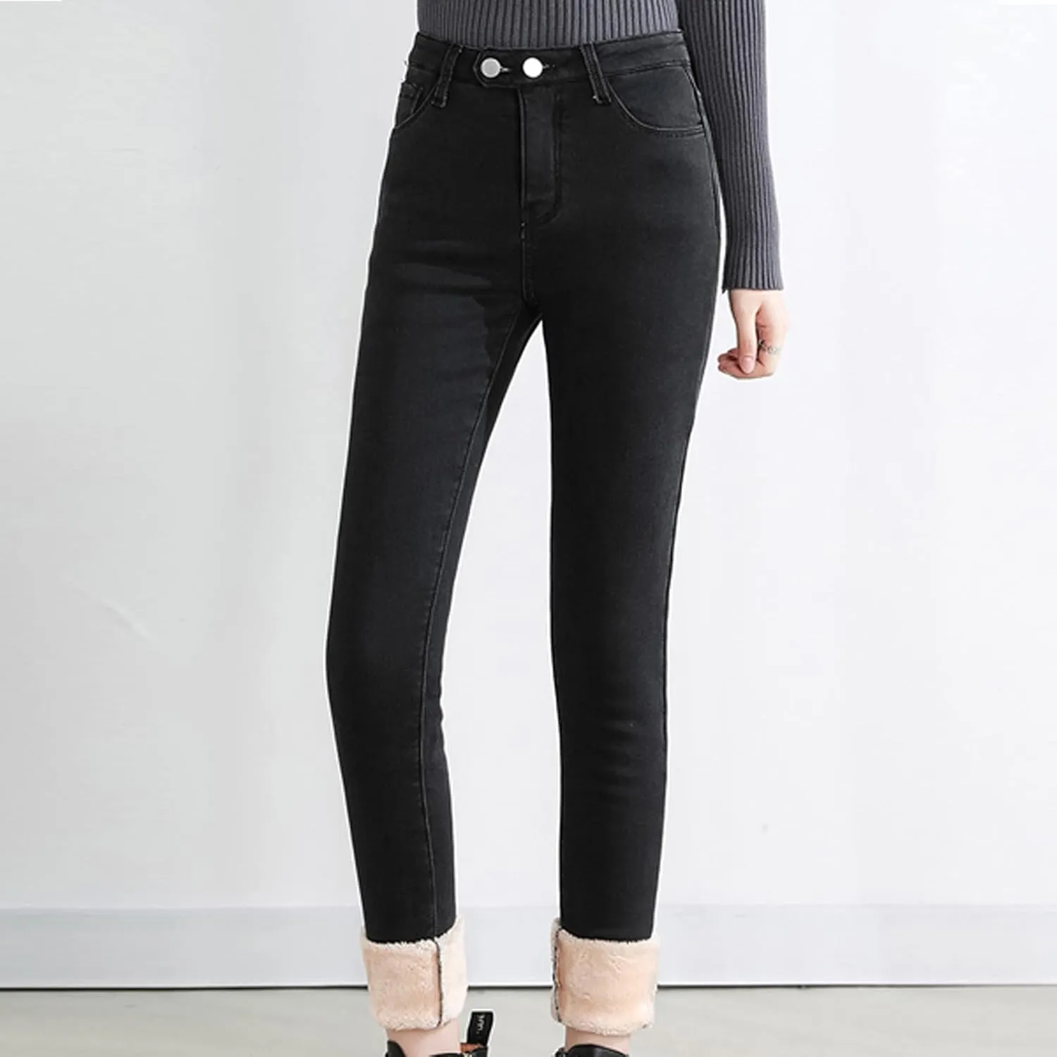 Womens Winter Jeans Thick Sherpa High Waisted Skinny Denim Pants Fleece Lined Slim Stretch Warm Jeggings with Pockets