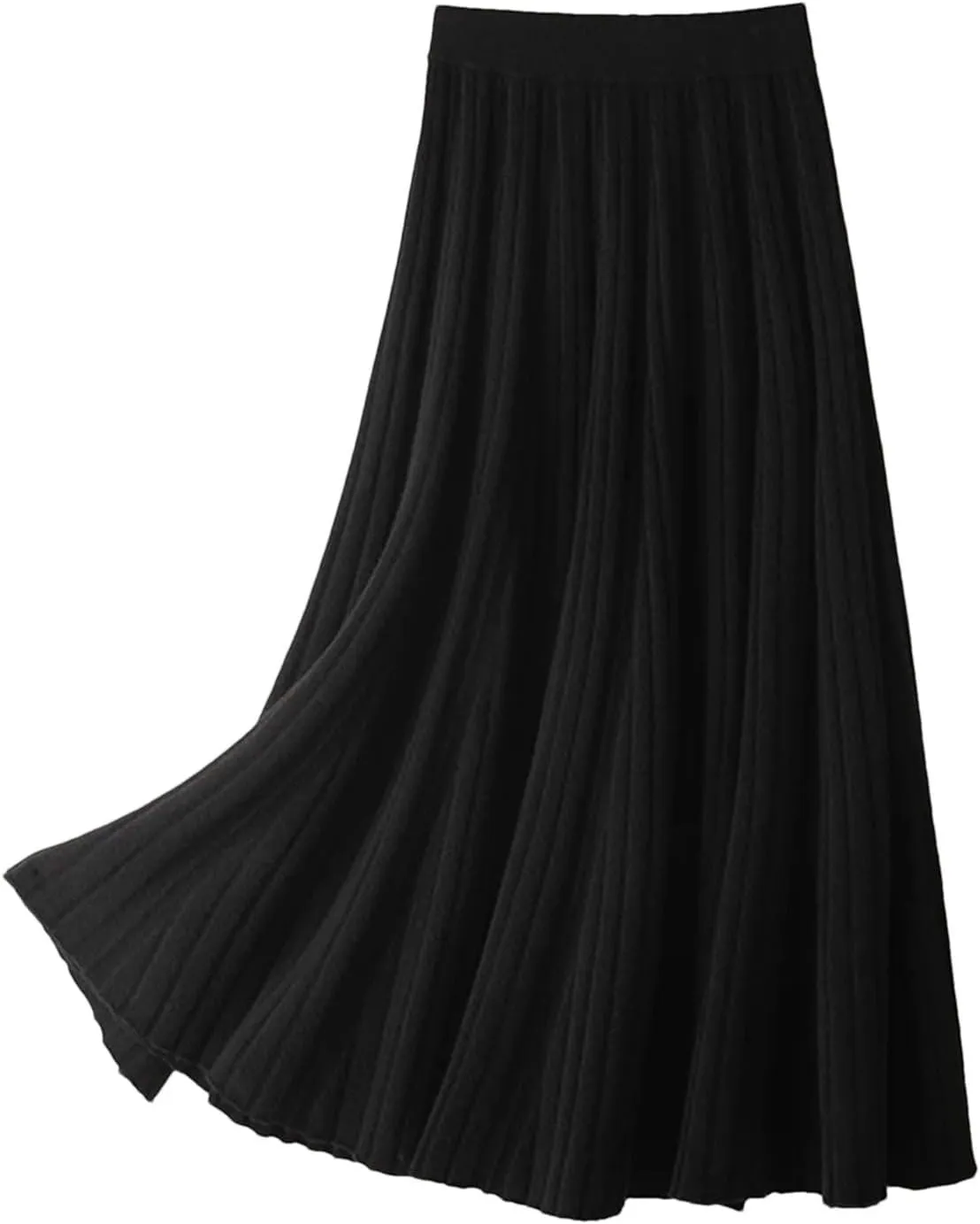 Women's Wool Knit Skirt Fashion High Waist Elastic Soft Slim A-Line Pleated Midi Skirt