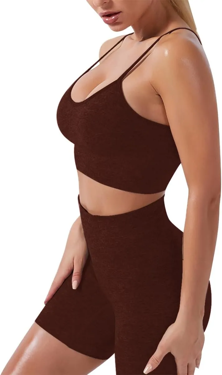 Women's Yoga Outfit Seamless Workout Set High Waist Exercise Shorts Pants with Sport Bra 3PCS Tracksuit Gym Tracksuits