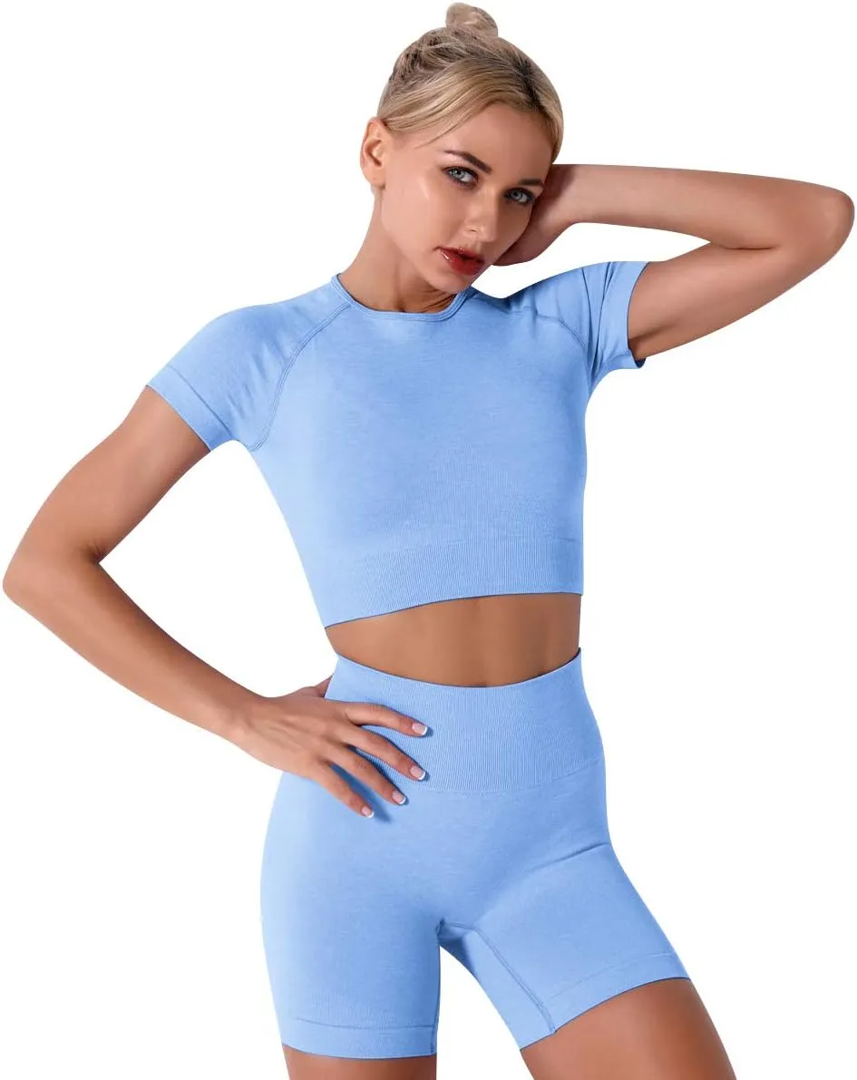Women's Yoga Outfit Seamless Workout Set High Waist Exercise Shorts Pants with Sport Bra 3PCS Tracksuit Gym Tracksuits