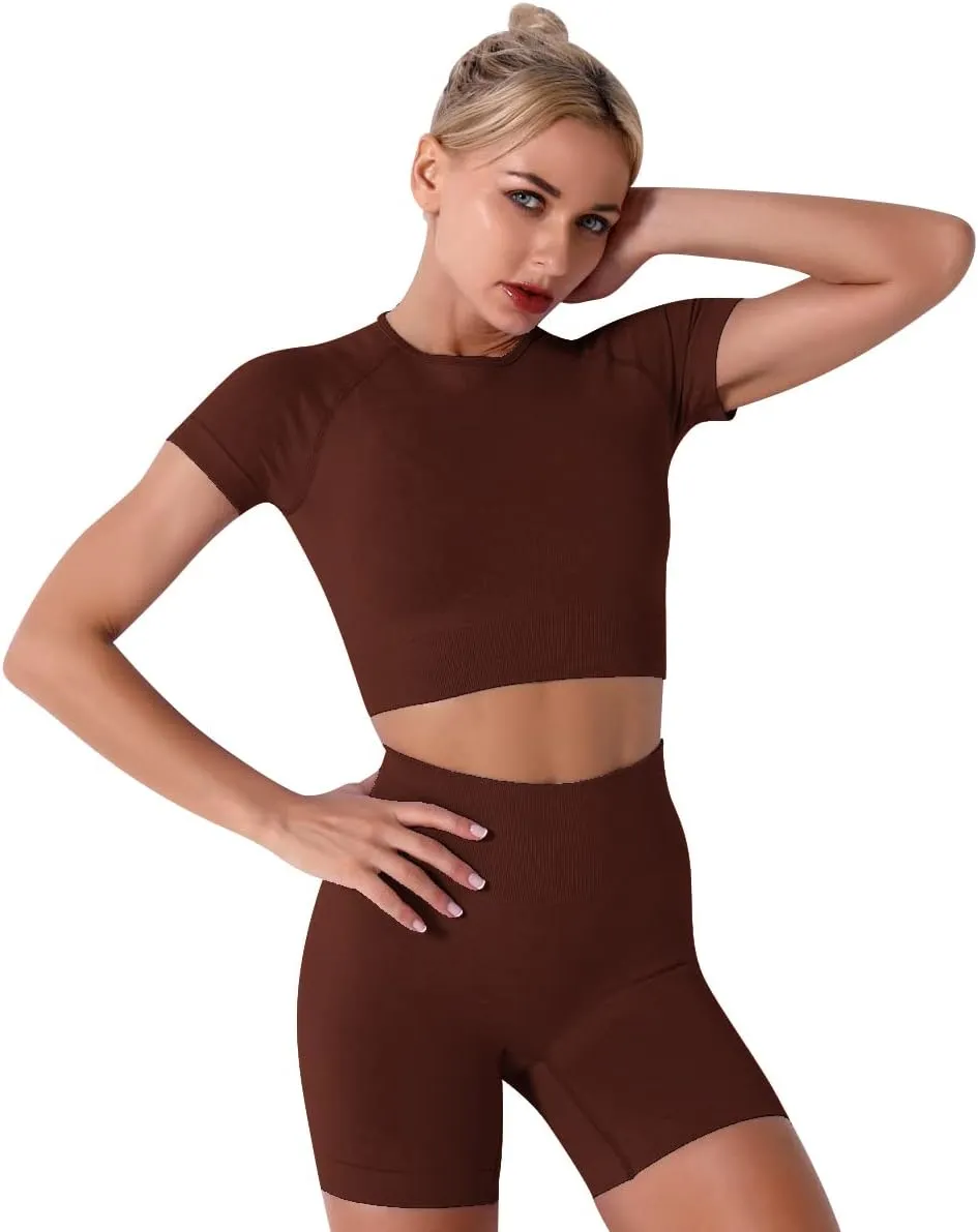 Women's Yoga Outfit Seamless Workout Set High Waist Exercise Shorts Pants with Sport Bra 3PCS Tracksuit Gym Tracksuits