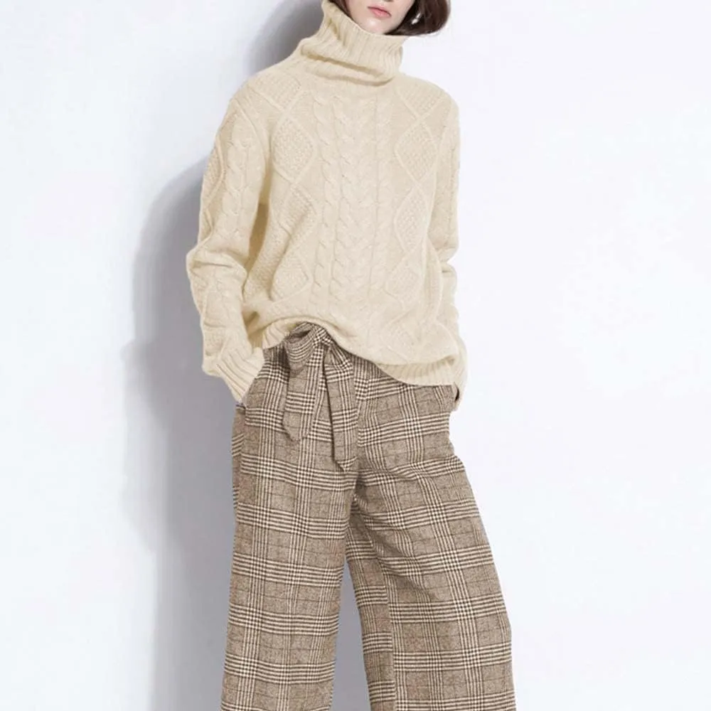 Wool Sweaters Women's Turtleneck Pullover Female Loose Long Sleeve Tops Winter Thick Knitted Jumper